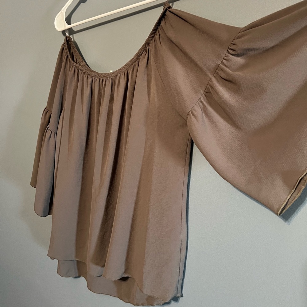 Brown off the shoulder top with a flare